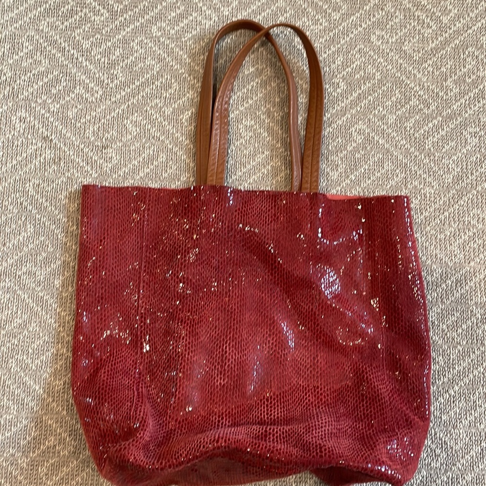 Red Shiny Python Real Leather Tote Bag - image 2
